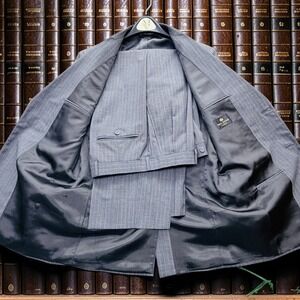 Paul Dione Suit Mens 40R Gray w/Peach Pinstripe 2 Button Coat, Wool Pants 34x29
